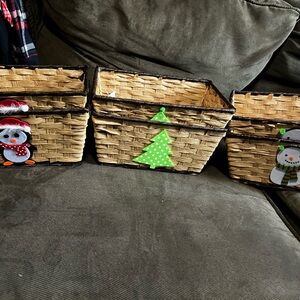 Set of Three Festive Woven Baskets